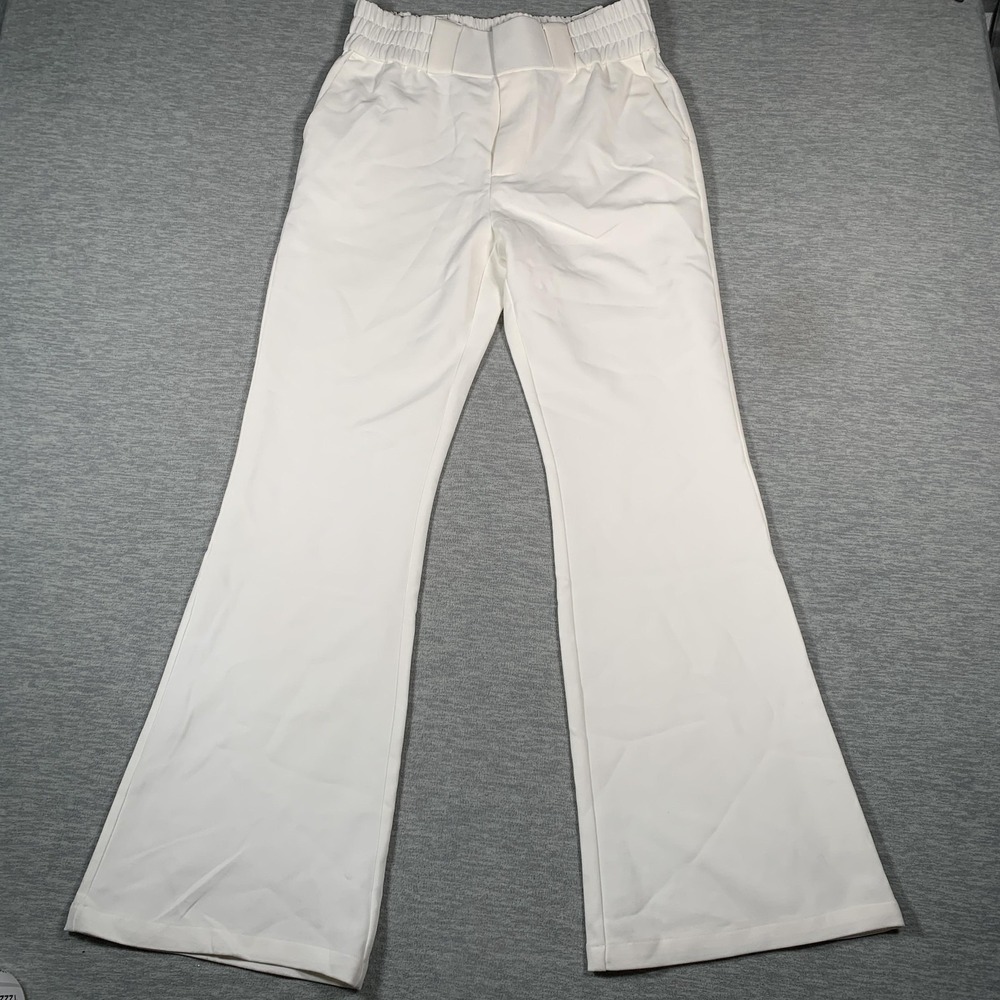 ORTTU Pants Mens Small‎ White Flare Elastic Waist Pull On High Rise Rayon Blend